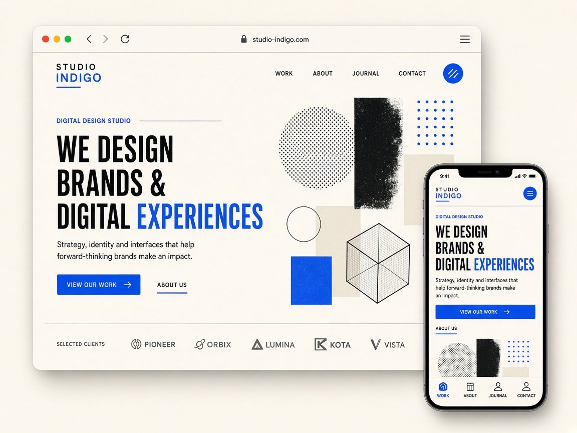 Responsive website desktop and mobile mockups on paper background